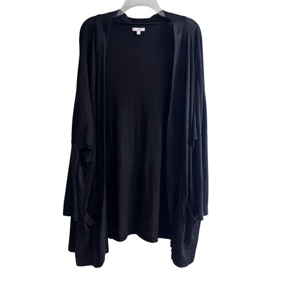 Lunya Good In Bed Linen Contrast Knit Open Front Maxi Black Cardigan One Size - Picture 1 of 7